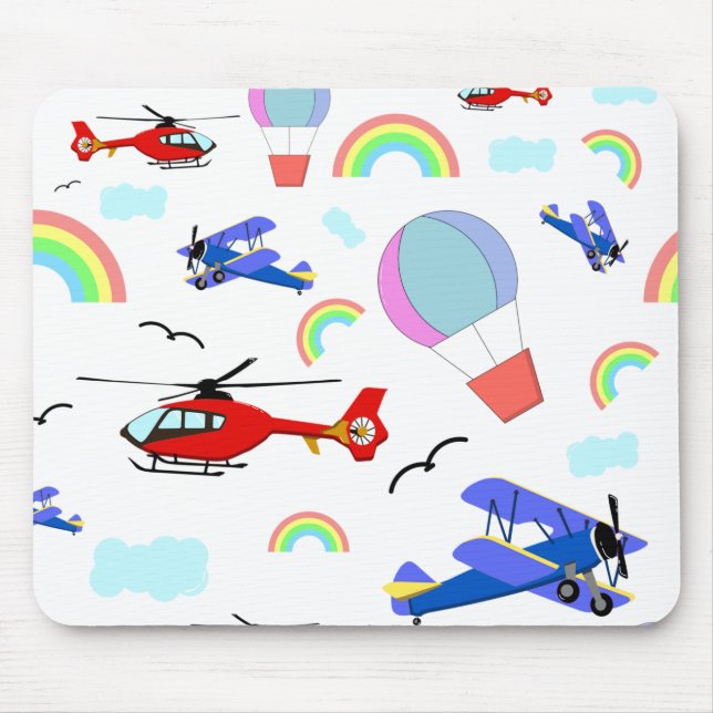 Aeroplanes, Helicopters, & Balloons Mouse Mat (Front)