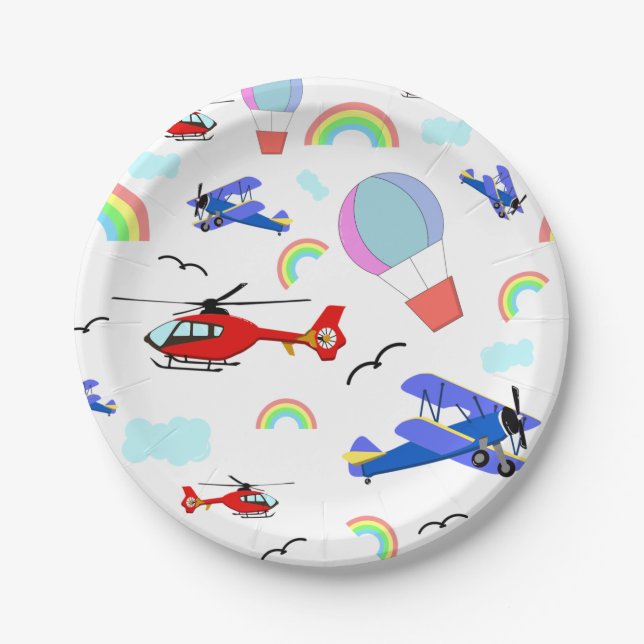 Aeroplanes, Helicopters, & Balloons Paper Plate (Front)