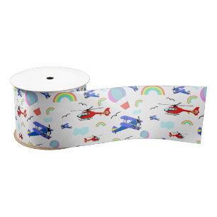 Aeroplanes, Helicopters, & Balloons Satin Ribbon