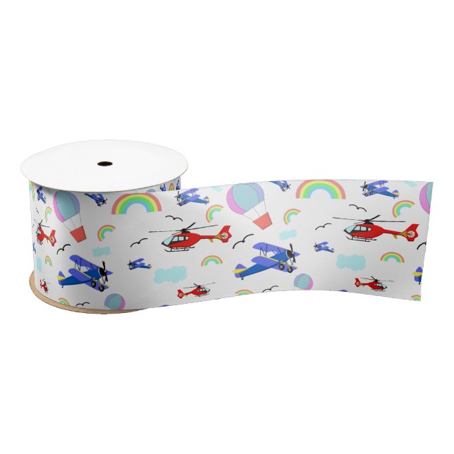 Aeroplanes, Helicopters, & Balloons Satin Ribbon (Spool)