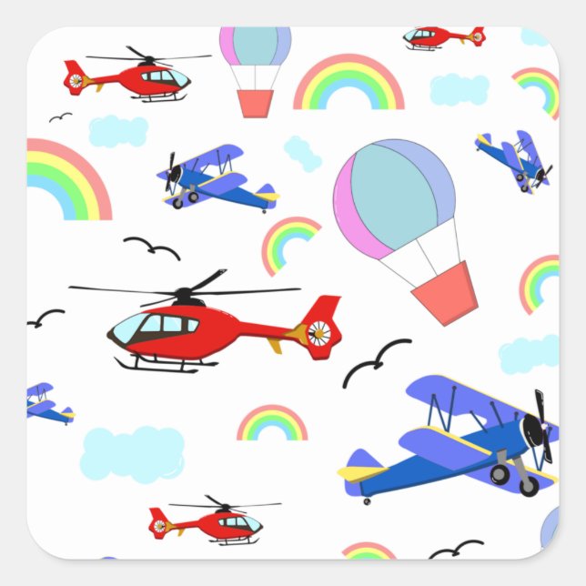 Aeroplanes, Helicopters, & Balloons Square Sticker (Front)