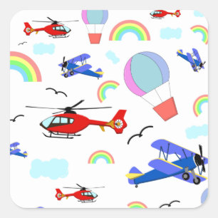 Aeroplanes, Helicopters, & Balloons Square Sticker