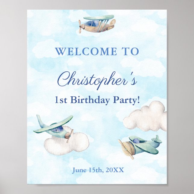 Aeroplanes In Clouds Sky Birthday Party Welcome Poster (Front)