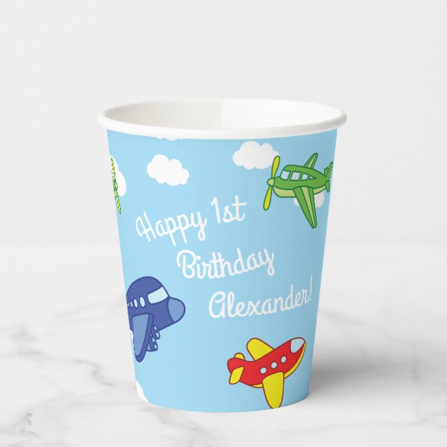 Aeroplanes Jets Birthday Party Cute Kids 1st  Paper Cups (Left)
