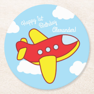 Aeroplanes Jets Cute Kid's Birthday Party Round Paper Coaster
