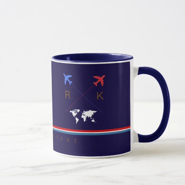 aeroplanes monogram, airline travel american blue mug (Right)
