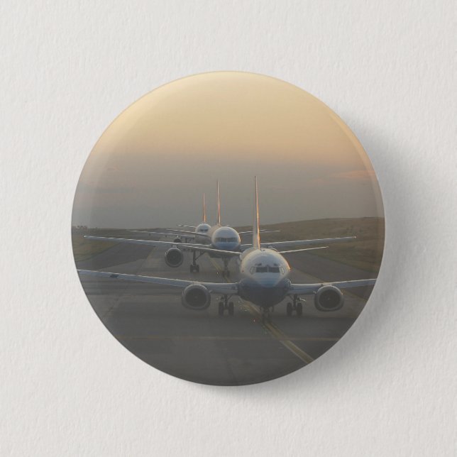 Aeroplanes on a Runway 6 Cm Round Badge (Front)