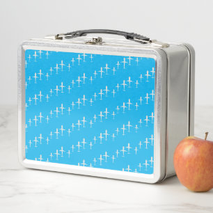 Aeroplanes on Sky Blue Pattern Metal Lunch Box