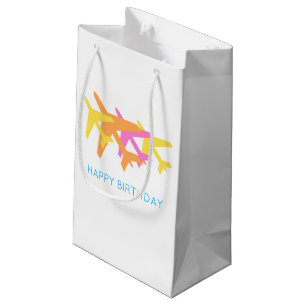 Aeroplanes Orange Yellow Pink Travel Happy Birthda Small Gift Bag