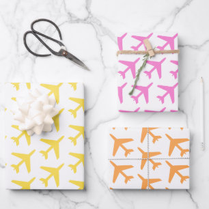Aeroplanes Orange Yellow Pink Travel Pilot Fun Wrapping Paper Sheet