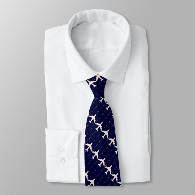 Aeroplanes Pattern Blue Tie (Tied)
