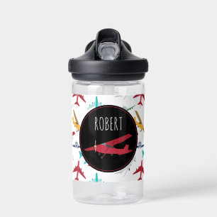 Aeroplanes Pattern Custom Name Water Bottle