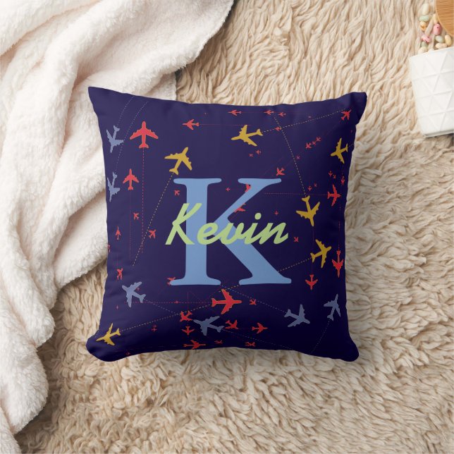 Aeroplanes Personalised Kids Name Cushion (Blanket)