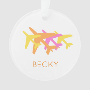 Aeroplanes pink yellow orange NAME Flying Fun Ornament