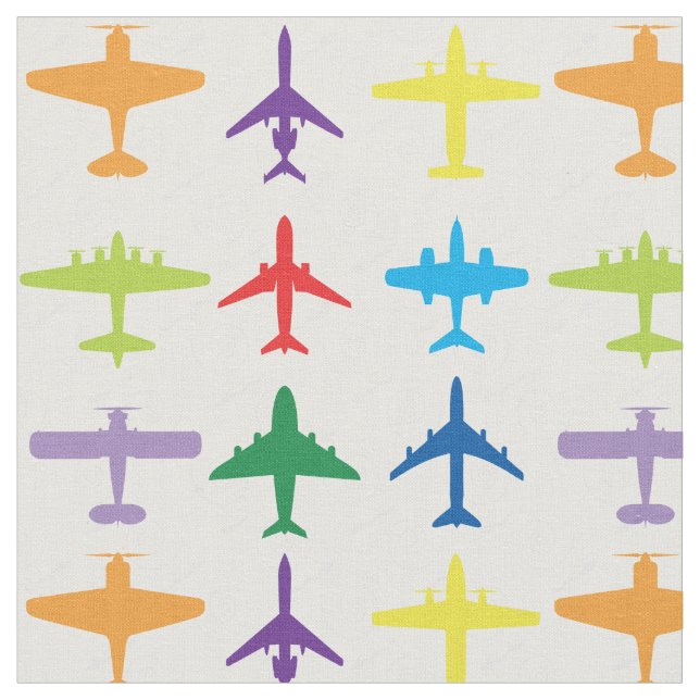 Aeroplanes, white background, custom  tile size fabric (Close Up)