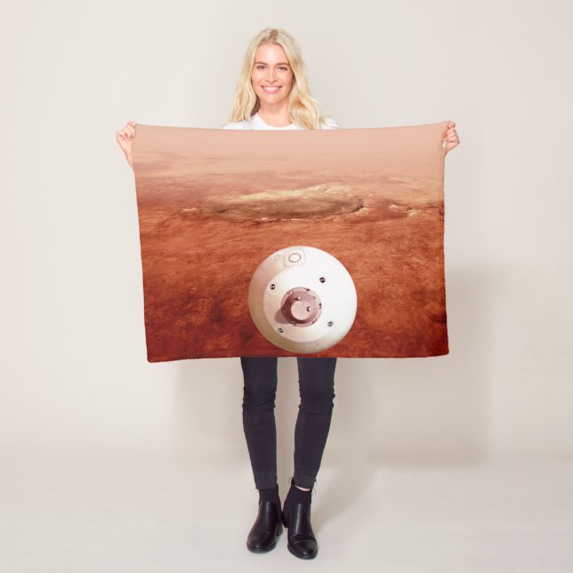 Aeroshell With Perseverance Rover Descent To Mars Fleece Blanket (In Situ)
