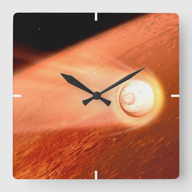 Aeroshell With Perseverance Rover Descent To Mars Square Wall Clock (Front)