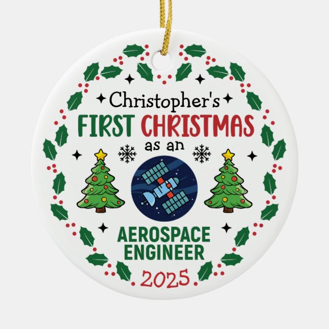Aerospace Engineer First Christmas Personalised  Ceramic Tree Decoration (Front)