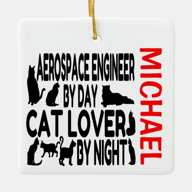 Aerospace Engineer Loves Cats CUSTOM Ceramic Ornament (Front)