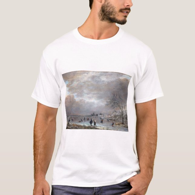 Aert van der Neer Winter Landscape with Skaters T-Shirt (Front)