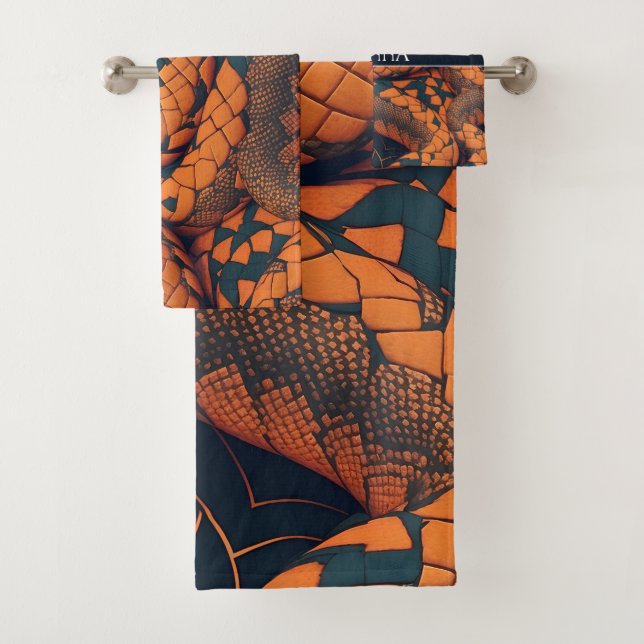 Aesculapian Snake Mosaic Colourful Pattern Bath Towel Set (Insitu)