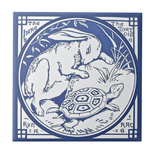Aesop's Hare & Tortoise Race Repro Minton TIle (Front)
