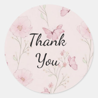 Aestheti Pink Floral Thank You Business Packaging Classic Round Sticker
