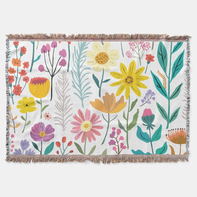 Aesthetic 60’s Retro Wildflowers, Throw Blanket (Front)