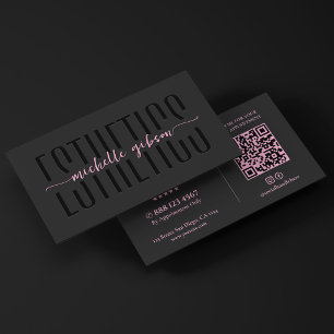 Aesthetic Aesthetician Black Pink Monogram QR Business Card