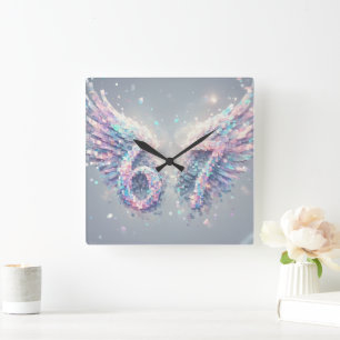 Aesthetic Angel Trendy Y2K 2000s Futuristic Neon Square Wall Clock