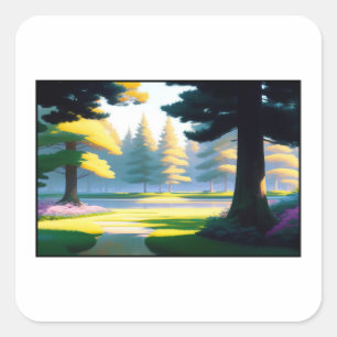 Aesthetic Anime Blonde Girl Oil Painting Square St Sticker