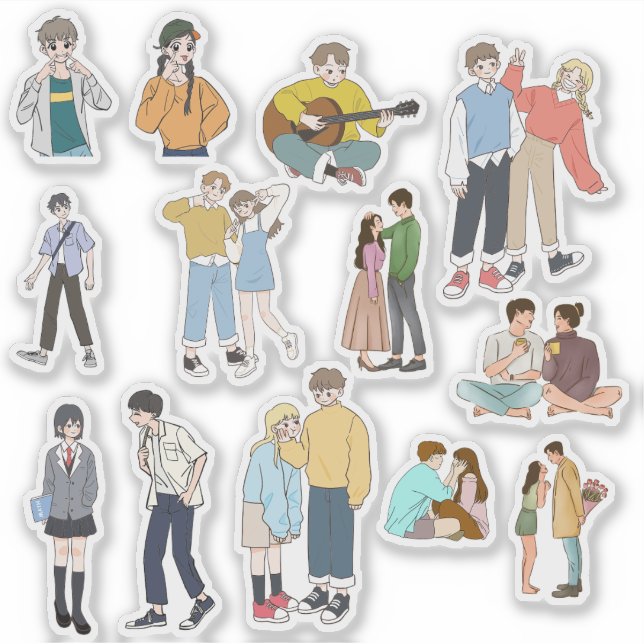 Aesthetic Anime Couple & Friends Casual Life Vinyl (Front)