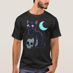 Aesthetic Anime Pastel Goth Witchy Cat With Skull T-Shirt