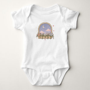 Aesthetic Arched Window Crescent Moon Stars Flower Baby Bodysuit