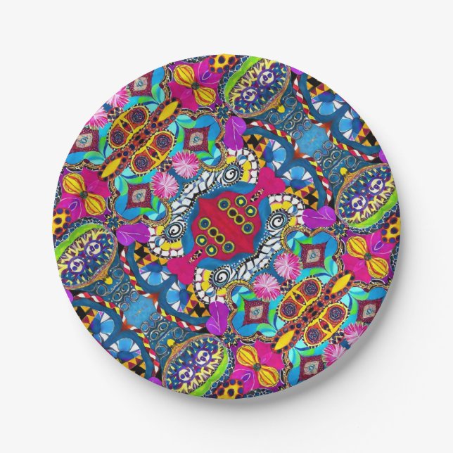 Aesthetic artsy multicolor pattern Bahia inspired Paper Plate (Front)