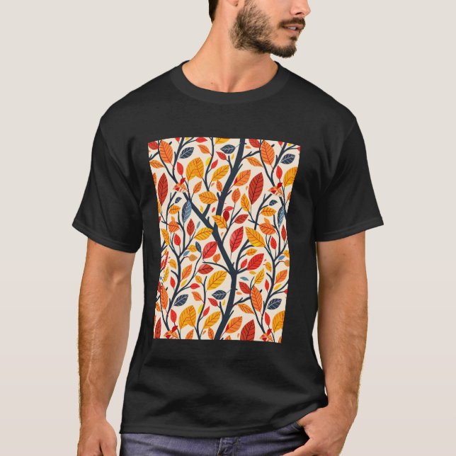 Aesthetic Autumn Fall Colourful Leaves Pattern Lov T-Shirt (Front)