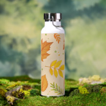 "Aesthetic Autumn Leaves Pattern Water Bottle" 