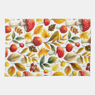 Aesthetic Autumn Mushroom Watercolor Kitchen Towe Tea Towel