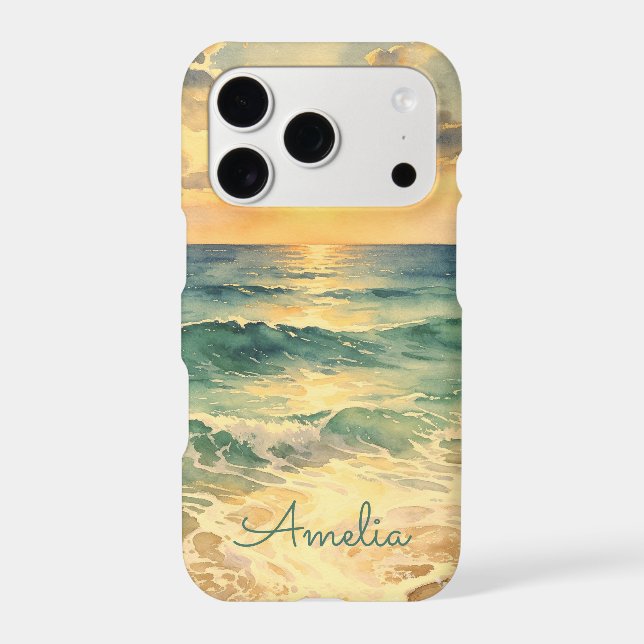 Aesthetic Beach Sunset Watercolor Custom Name (Back)