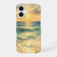 Aesthetic Beach Sunset Watercolor Custom Name