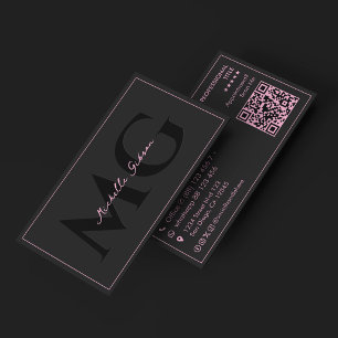 Aesthetic Beauty Feminine Initials Pink Black  Business Card
