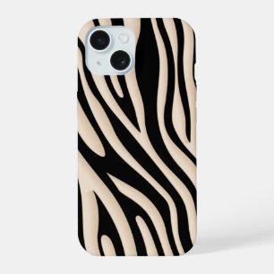 Aesthetic Beige and Black Zebra Stripe Pattern iPhone 15 Case