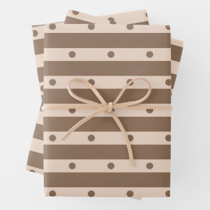 Aesthetic Beige Brown Dots and Stripes Graphic Art Wrapping Paper Sheet