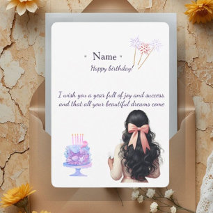 Aesthetic Birthday Card for Her   Dark Hair Girl &