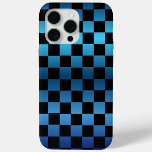 Aesthetic black and blue chequerboard retro iPhone 15 pro max case