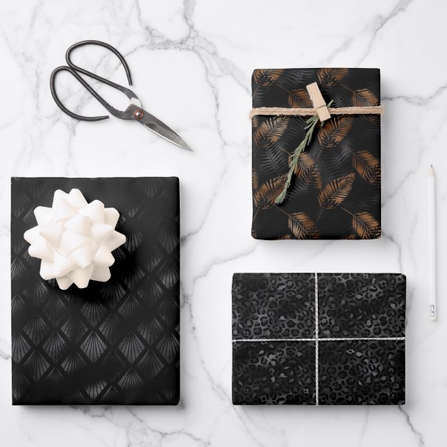 Aesthetic Black and Brown Texture Pattern Wrapping Paper Sheet (Front)