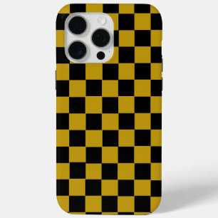 Aesthetic black and gold chequerboard retro iPhone 15 pro max case
