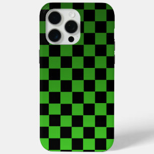 Aesthetic black and green chequerboard retro iPhone 15 pro max case