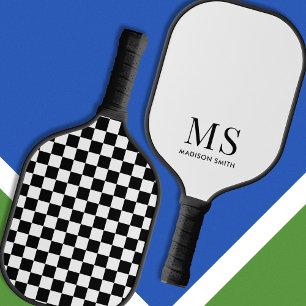 Aesthetic Black and White Chequered Monogram Pickleball Paddle
