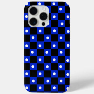 Aesthetic black blue chequerboard with retro dot iPhone 15 pro max case